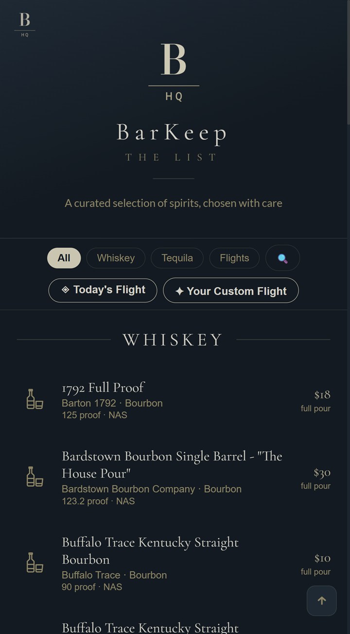 Guest menu — categories, flights and search